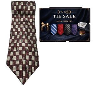 Vintage Burgundy Geometric Silk Tie 90s Power Tie Conte di Milano 4x58 Office